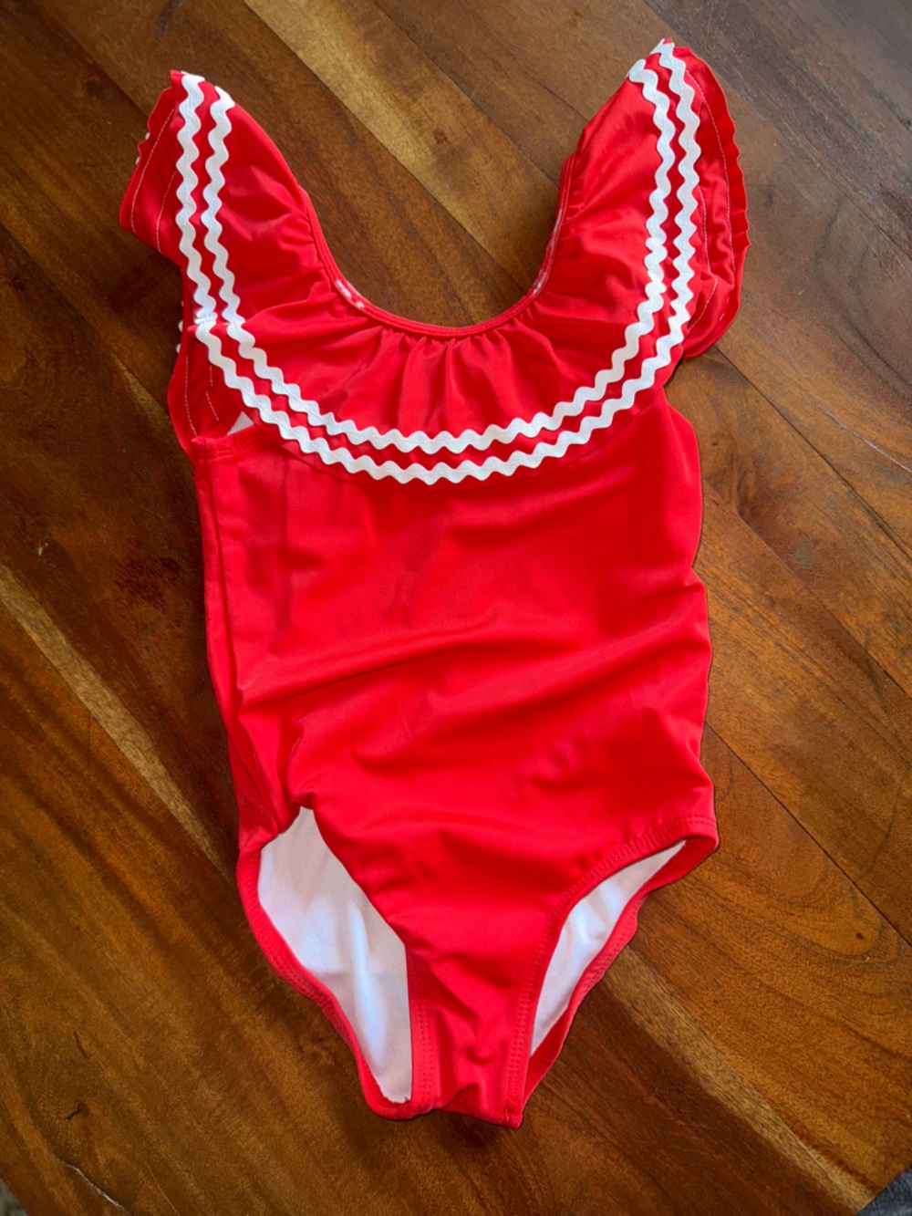 Janie and Jack Red One-Piece Swimsuit with White Rickrack Trim‎